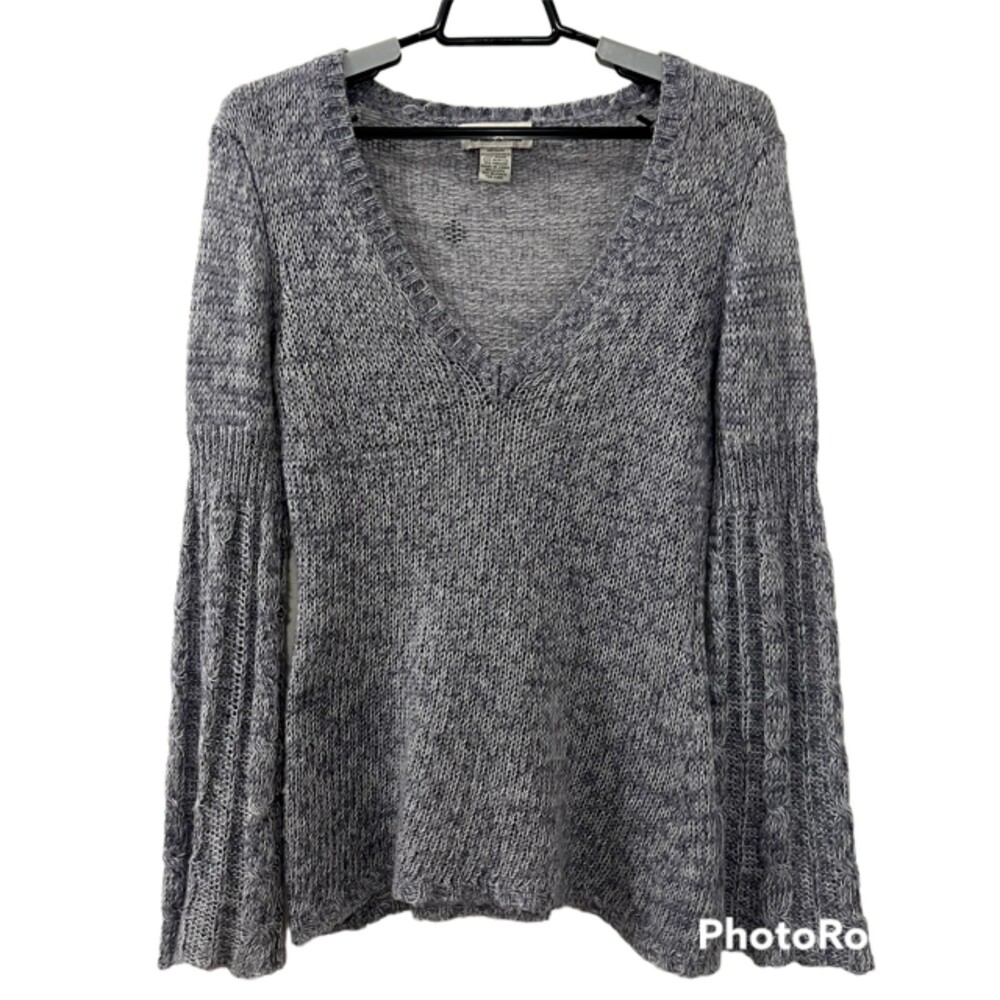 Next Era Couture Gray VNeck Pullover Mohair Ramie Wool Bell Sleeve Sweater Sz M